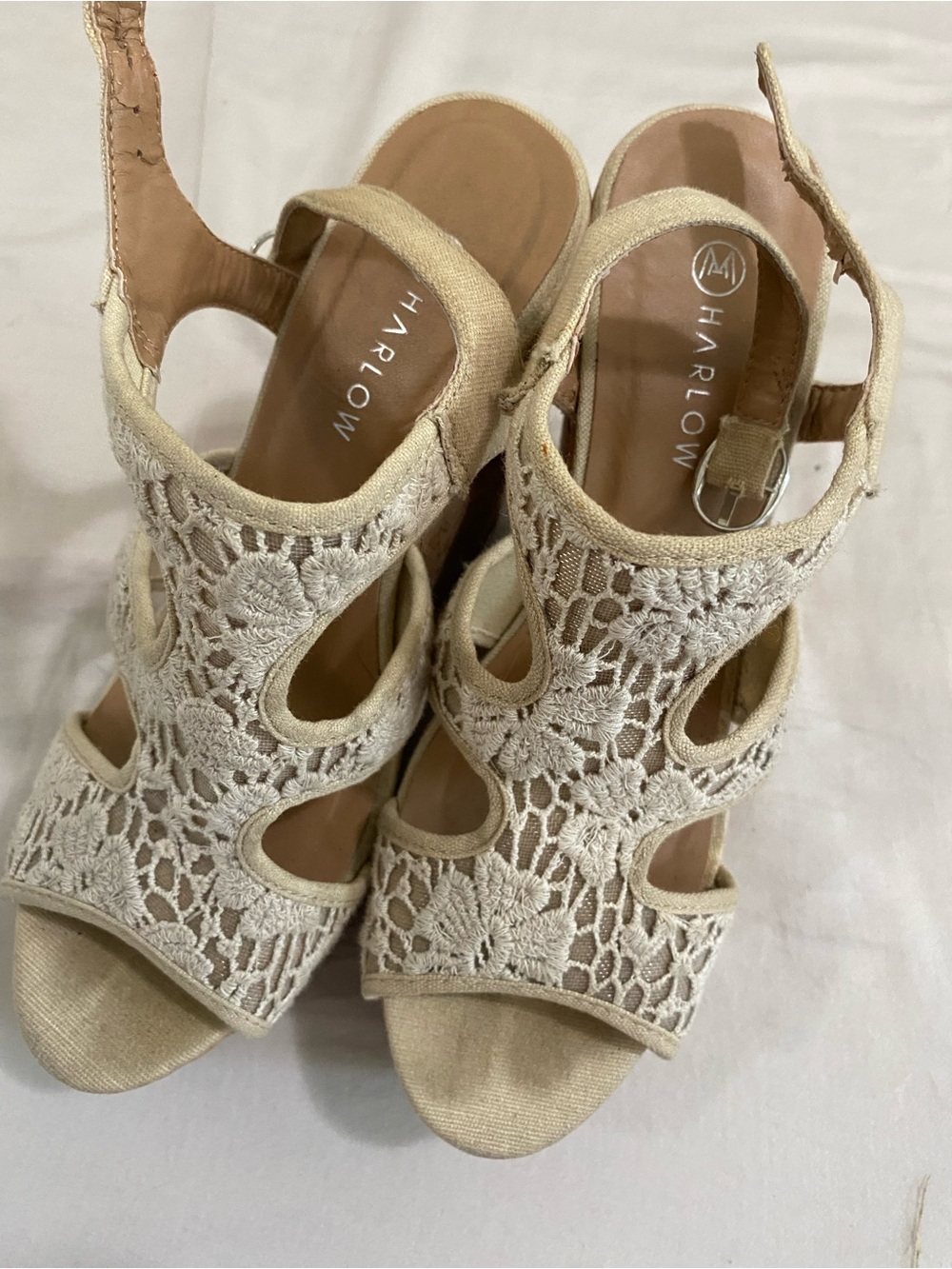 Harlow Beige Crochet Cutout Slingback Heels